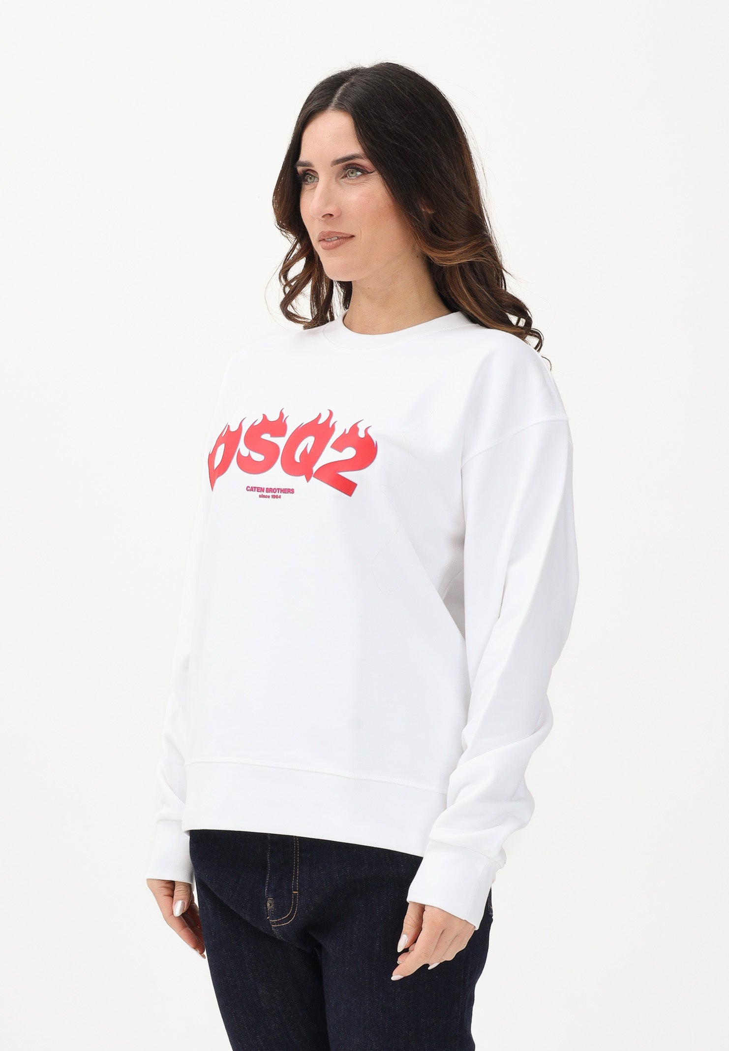 DSQUARED2 Felpa girocollo bianca per bambino, bambina e donna con logo DSQ2 DQ3187D0AGW DQ100 DSQUARED2 