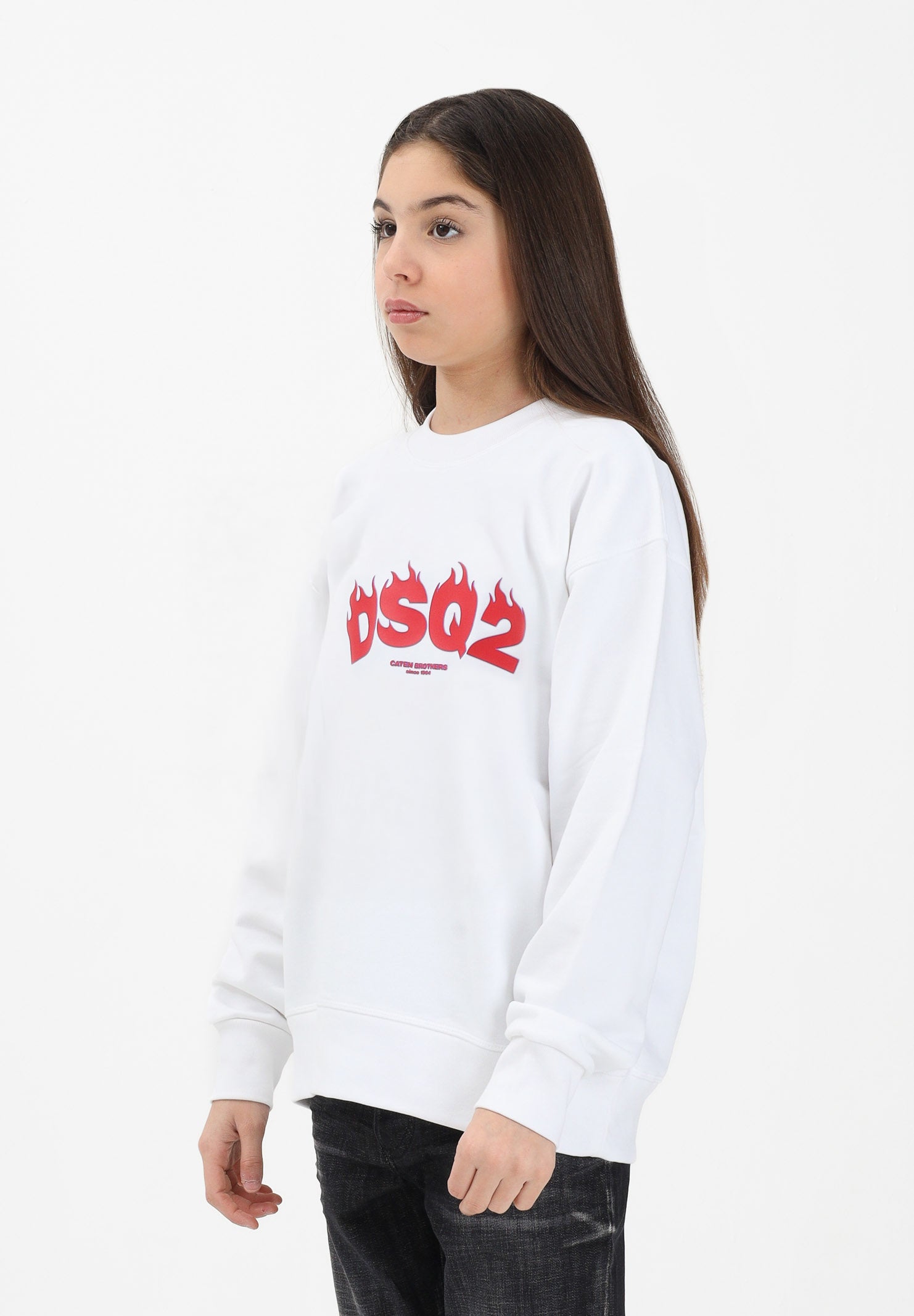 DSQUARED2 Felpa girocollo bianca per bambino, bambina e donna con logo DSQ2 DQ3187D0AGW DQ100 DSQUARED2 
