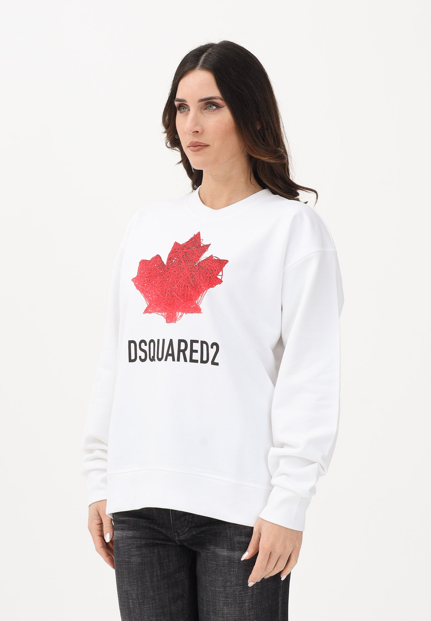 DSQUARED2 Felpa girocollo bianca per donna, ragazzi e bambini con stampa DQ3193D0AGW DQ100 DSQUARED2 