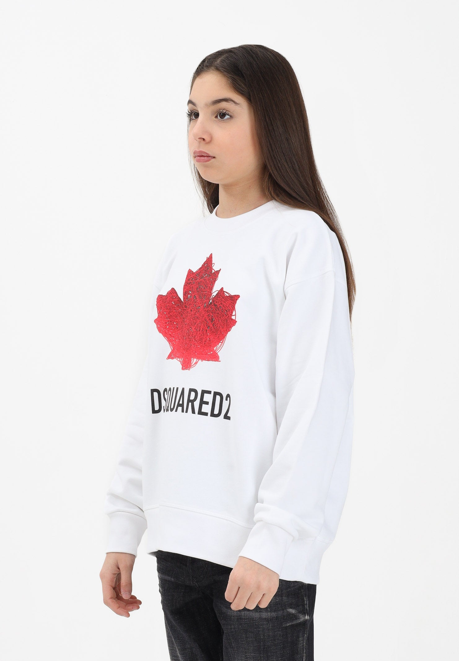 DSQUARED2 Felpa girocollo bianca per donna, ragazzi e bambini con stampa DQ3193D0AGW DQ100 DSQUARED2 