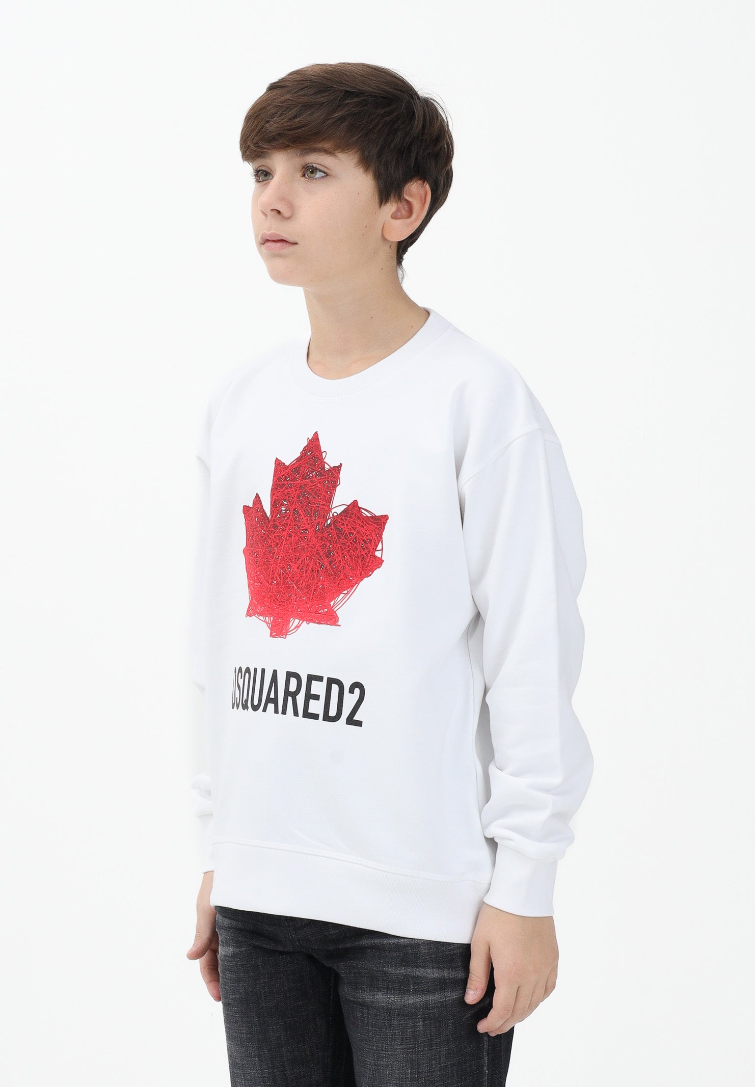 DSQUARED2 Felpa girocollo bianca per donna, ragazzi e bambini con stampa DQ3193D0AGW DQ100 DSQUARED2 