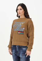 DSQUARED2 Maglioncino girocollo marrone per donna, bambino e bambina con maxi logo e patch DQ3243D0AGR DQ730 DSQUARED2 