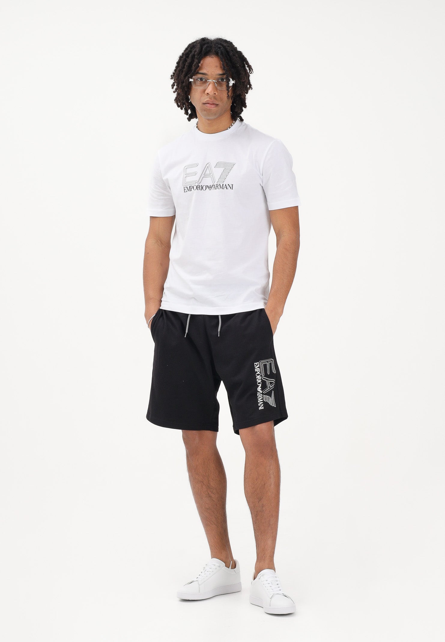 EA7 Shorts sportivo nero da uomo con stampa logo 7M001315AF13512 UC001 EA7 