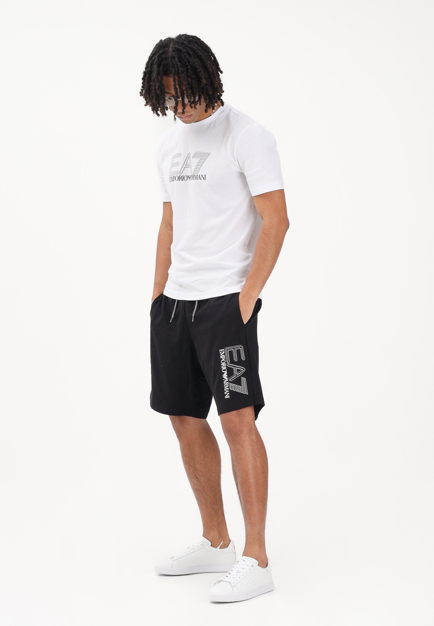 EA7 Shorts sportivo nero da uomo con stampa logo 7M001315AF13512 UC001 EA7 