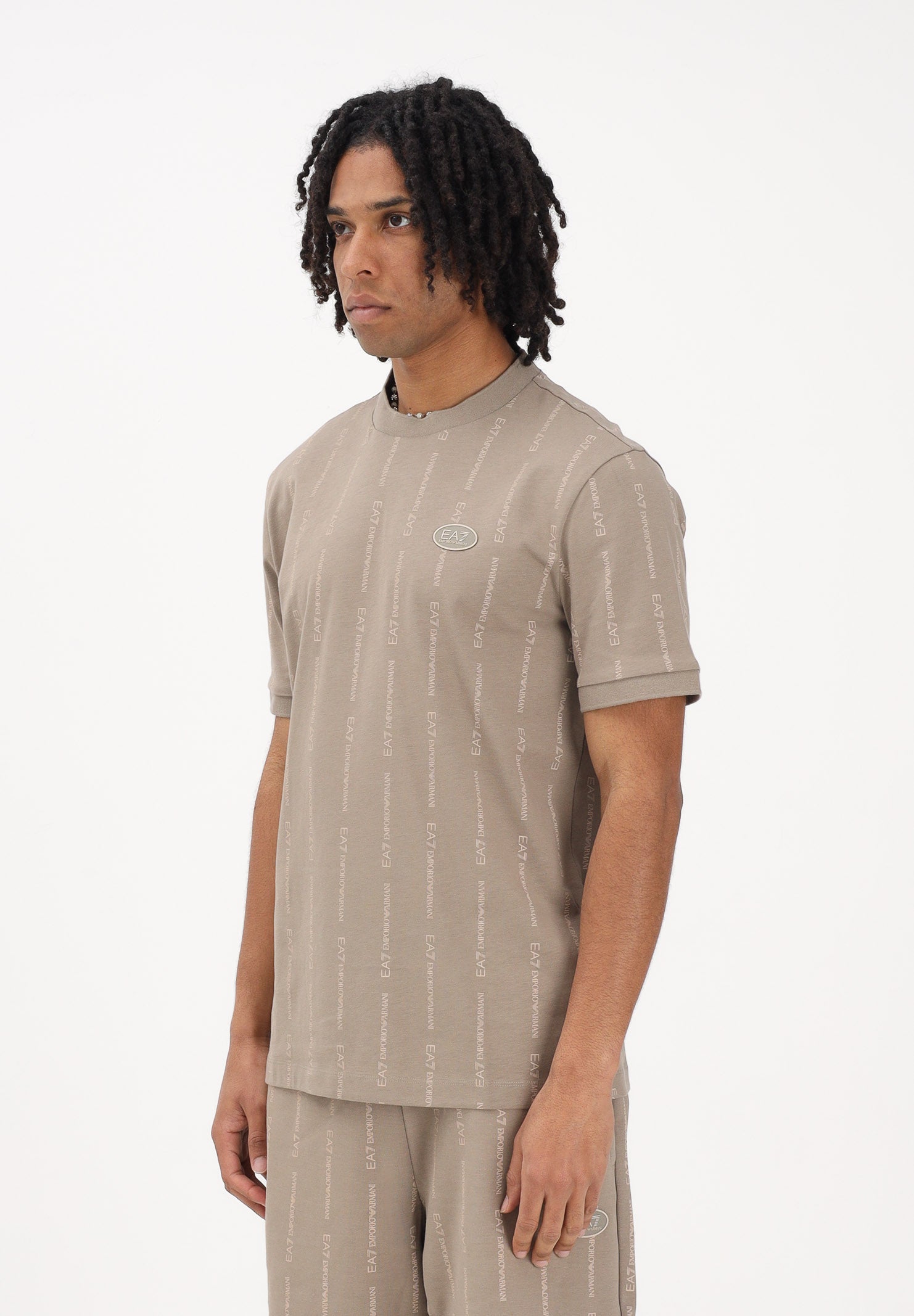 EA7 T-shirt a manica corta beige da uomo con logo all-over 7M001391AF12874 F1030 EA7 