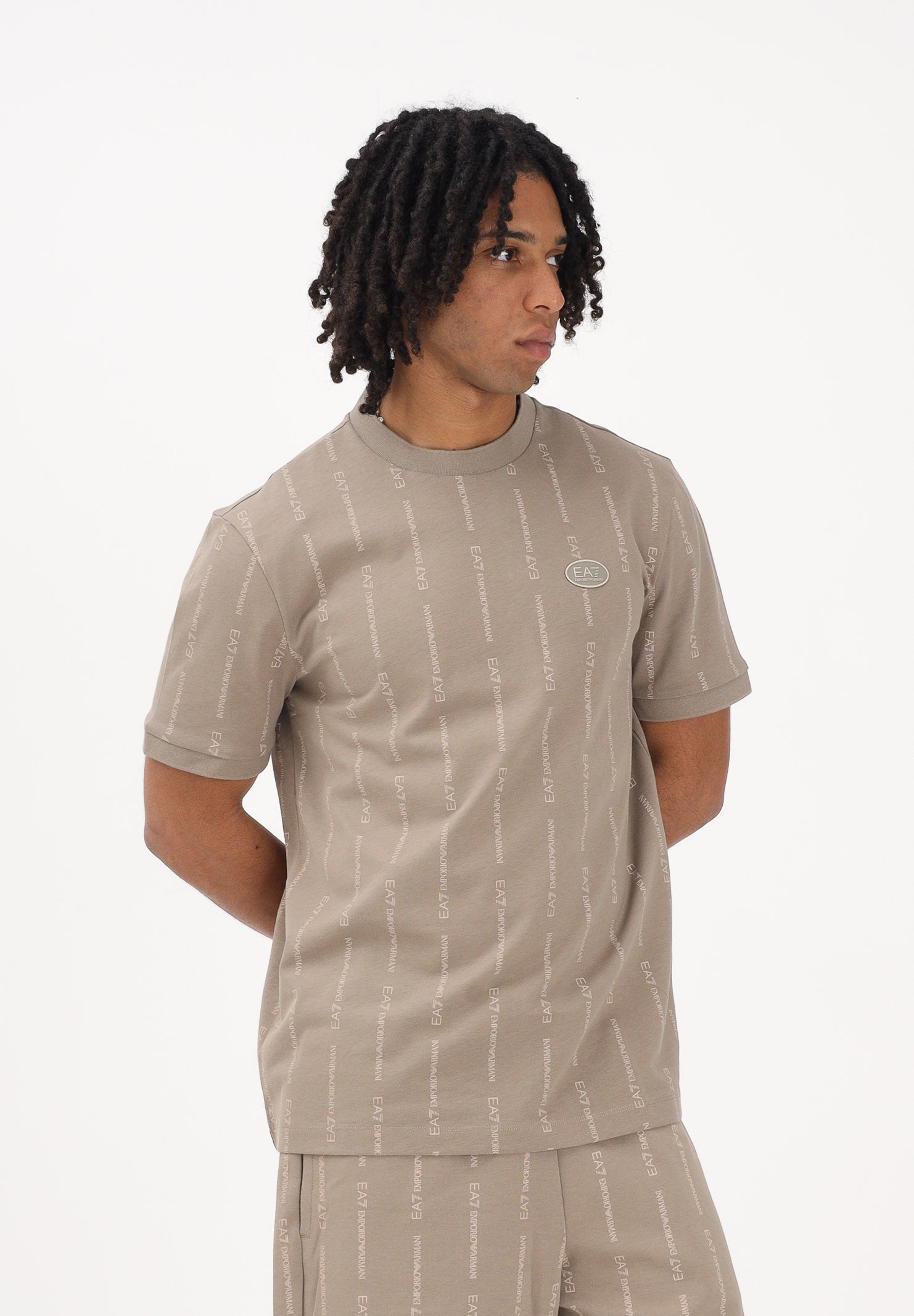 EA7 T-shirt a manica corta beige da uomo con logo all-over 7M001391AF12874 F1030 EA7 