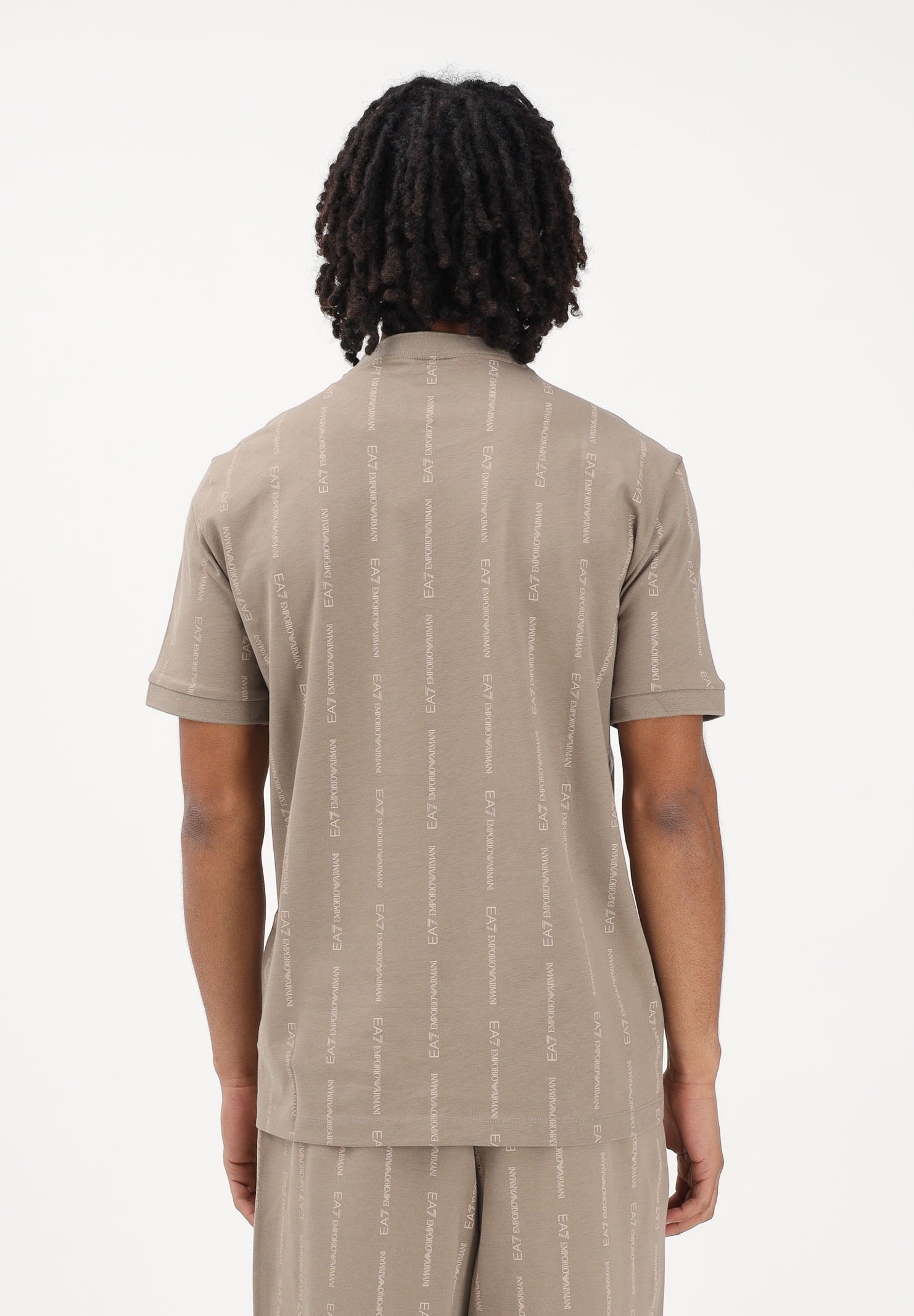 EA7 T-shirt a manica corta beige da uomo con logo all-over 7M001391AF12874 F1030 EA7 