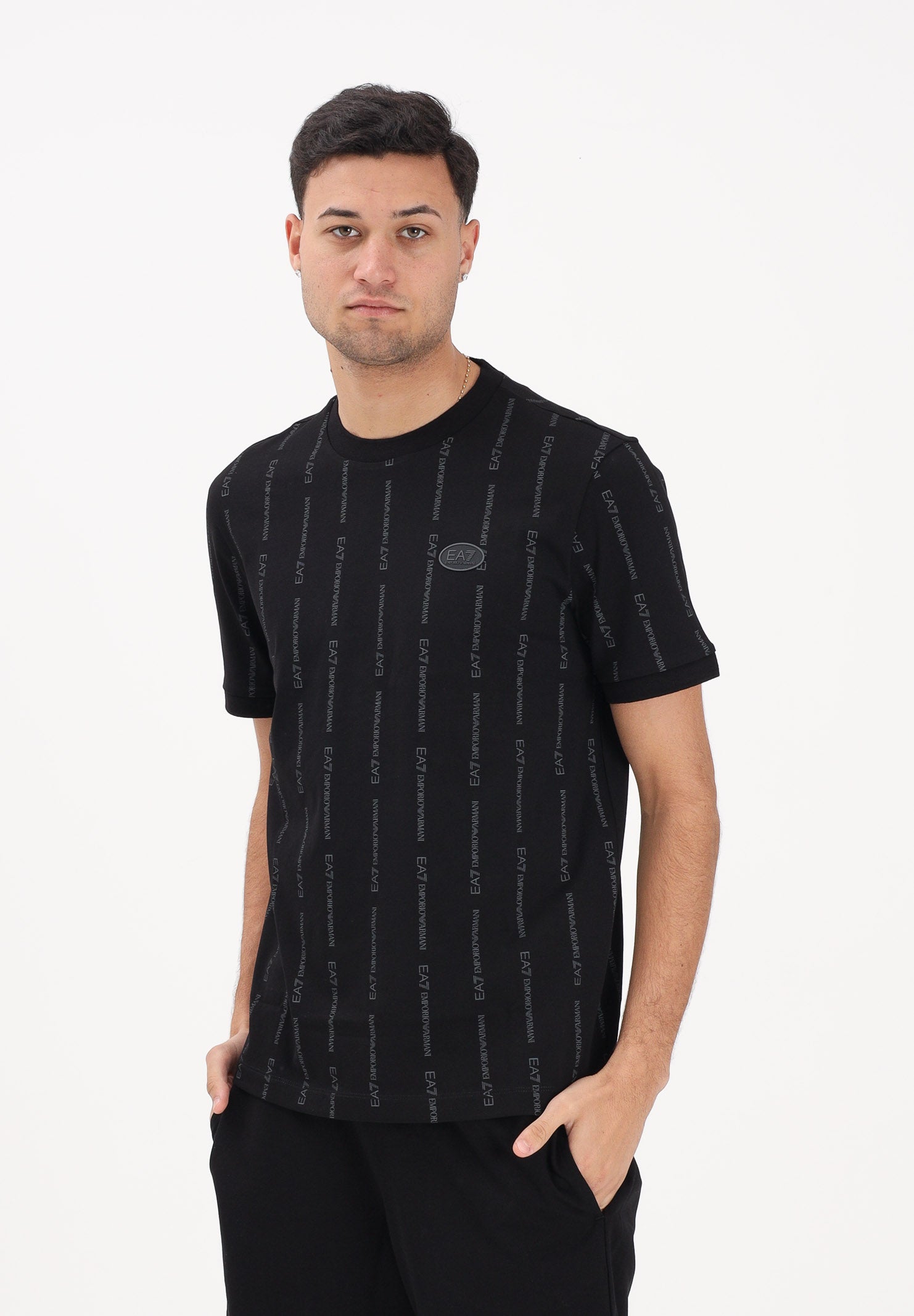 EA7 T-shirt a manica corta nera da uomo con logo all-over 7M001391AF12874 FC039 EA7 