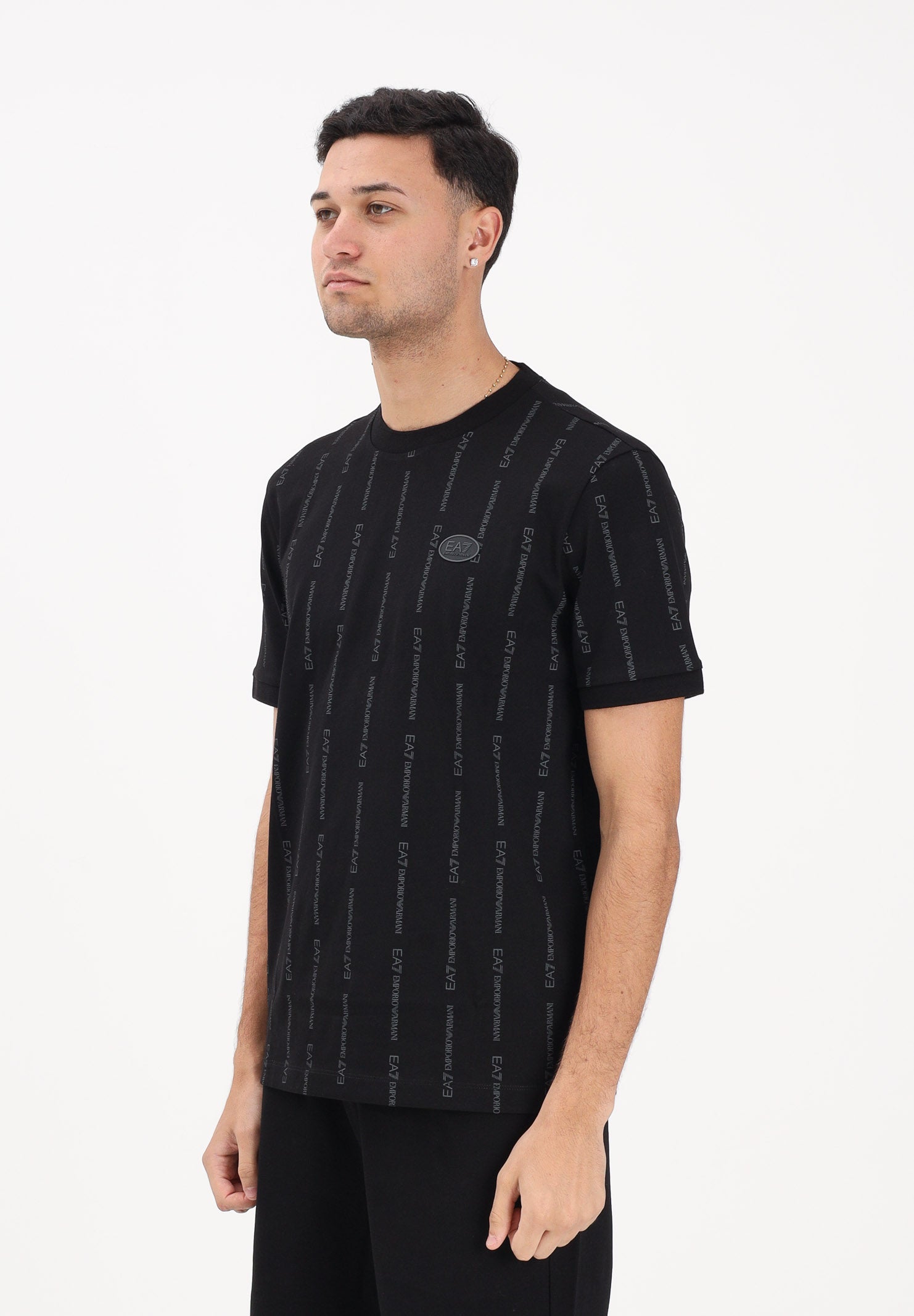 EA7 T-shirt a manica corta nera da uomo con logo all-over 7M001391AF12874 FC039 EA7 