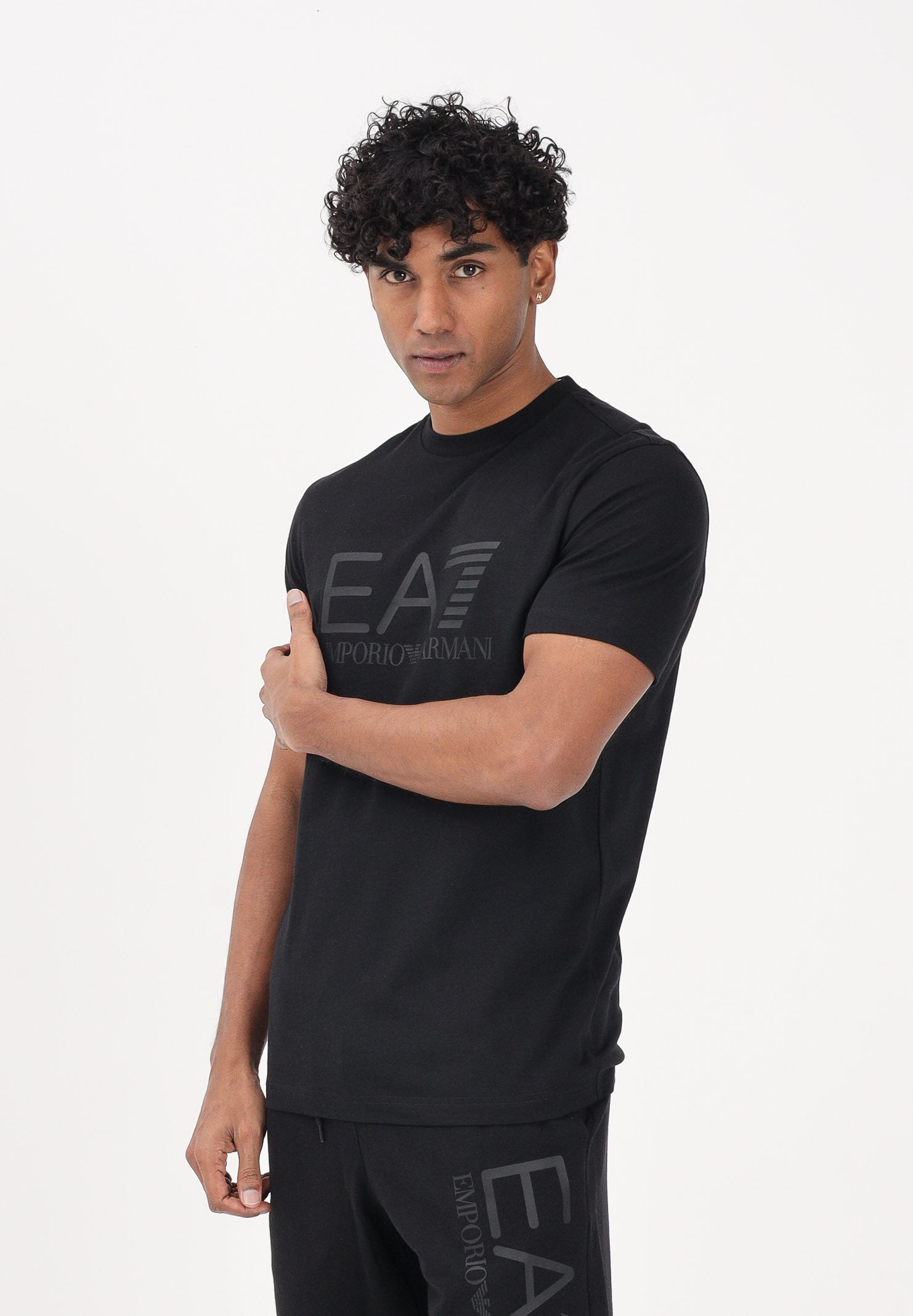 EA7 T-shirt a manica corta nera da uomo con stampa logo 7M001412AF22264 MC005 EA7 