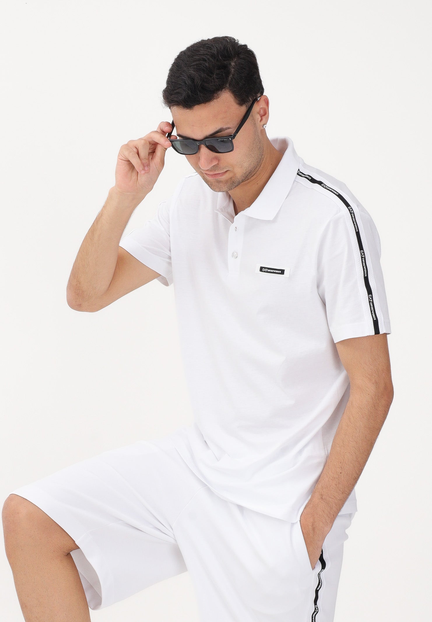 EA7 Polo a manica corta bianca da uomo con logo 7M001477AF10375 U0002 EA7 
