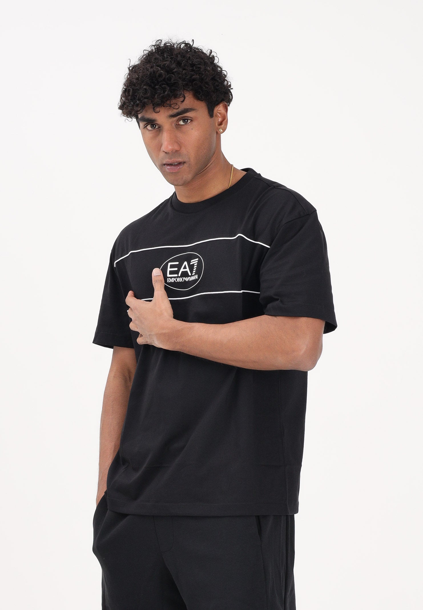 EA7 T-shirt a manica corta nera da uomo con stampa logo 7M001494AF16548 UC001 EA7 