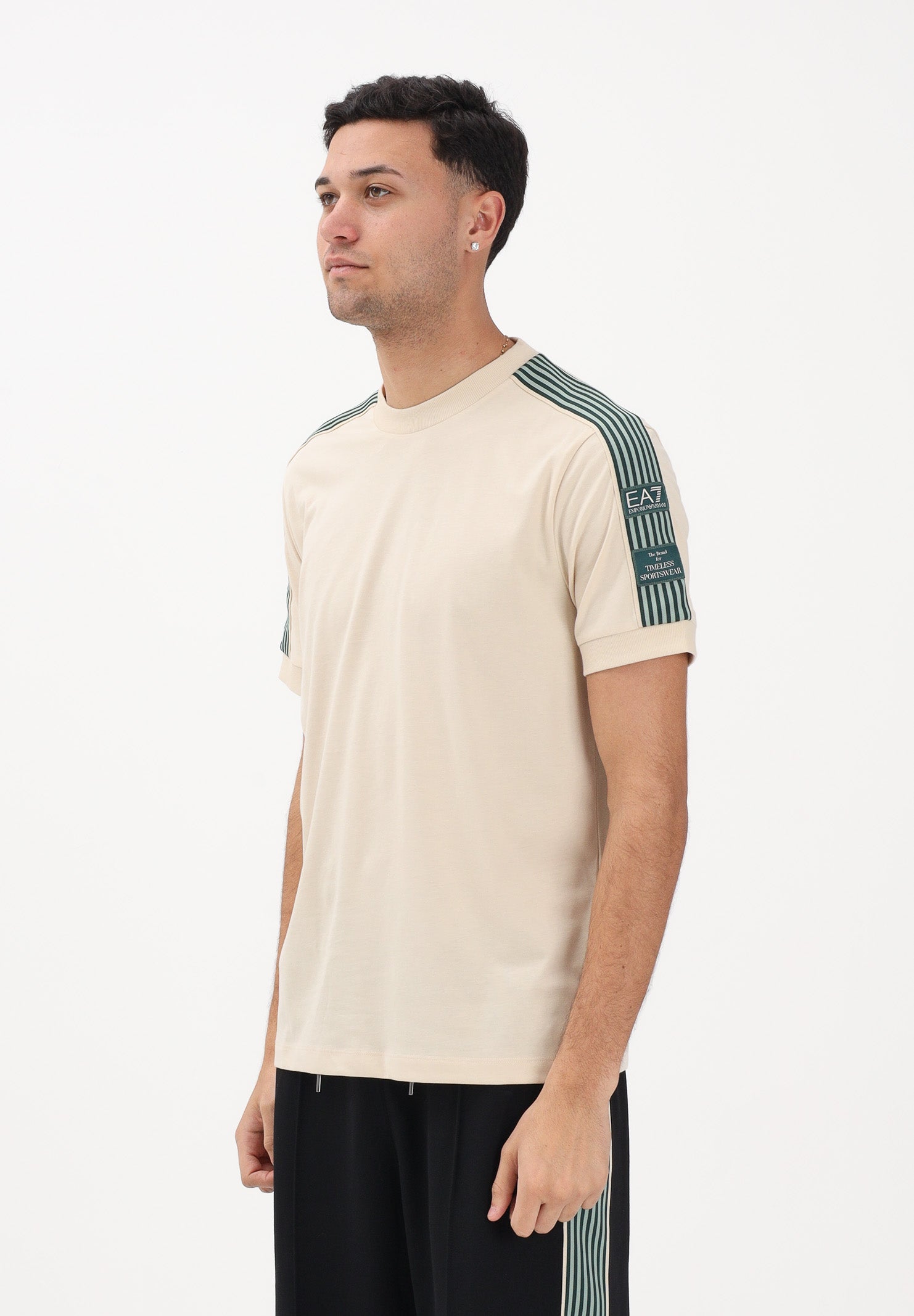 EA7 T-shirt a manica corta beige da uomo con dettaglio in gors sulle spalle e logo EA7 7M001507AF16548 U1088 EA7 