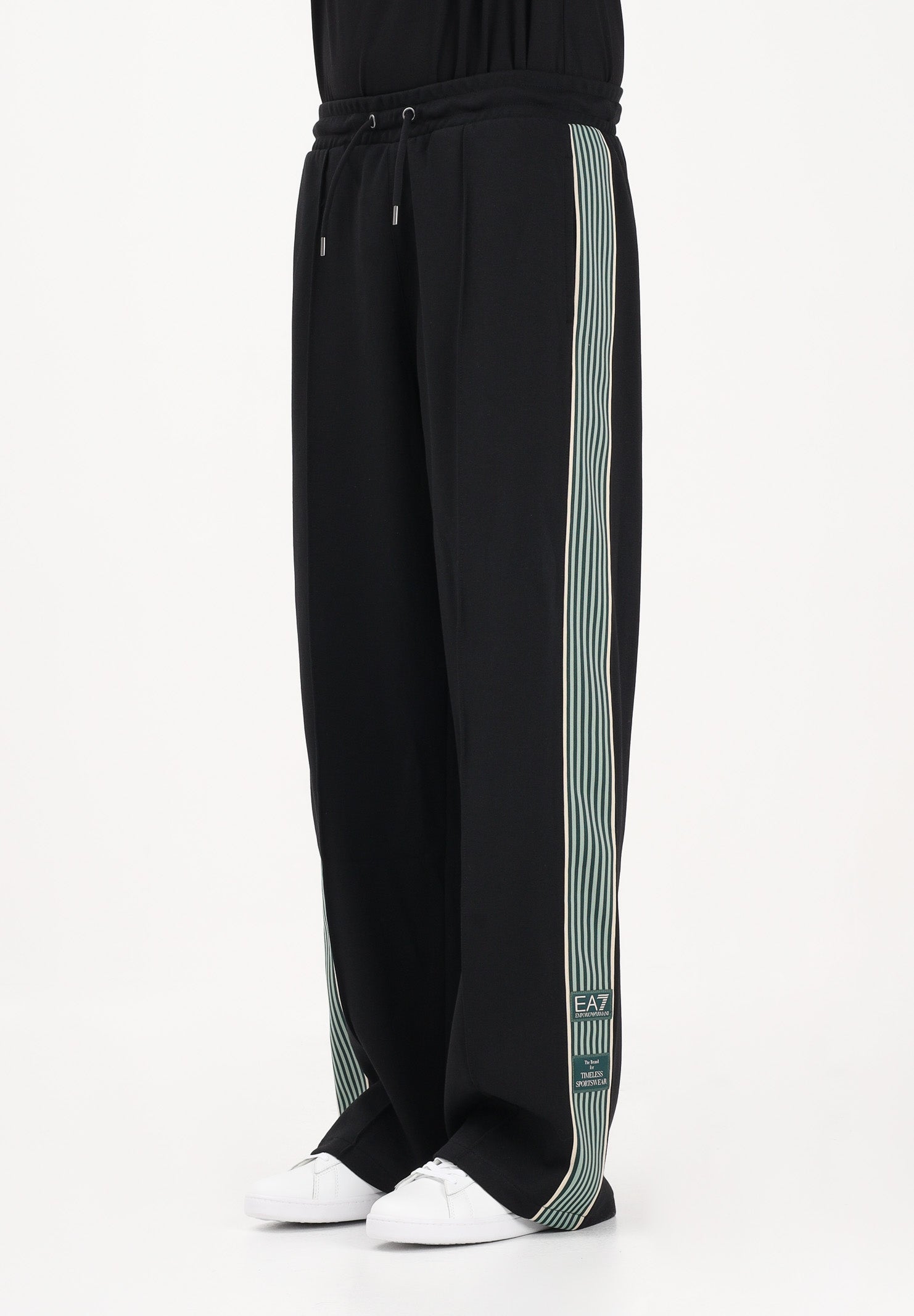 EA7 Pantalone sportivo nero da uomo con dettaglio in gros con righe bicolore 7M001509AF12660 UC001 EA7 