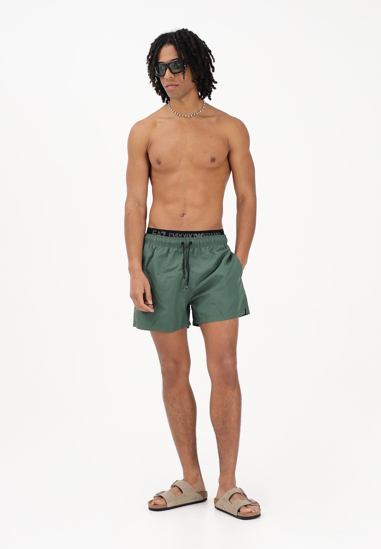 EA7 Shorts mare verde da uomo con coulisse a contrasto nera 7M001689AF21074 U7260 EA7 