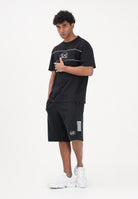EA7 Shorts sportivo nero da uomo con inserti a contrasto laterali 7M001709AF12660 UC001 EA7 