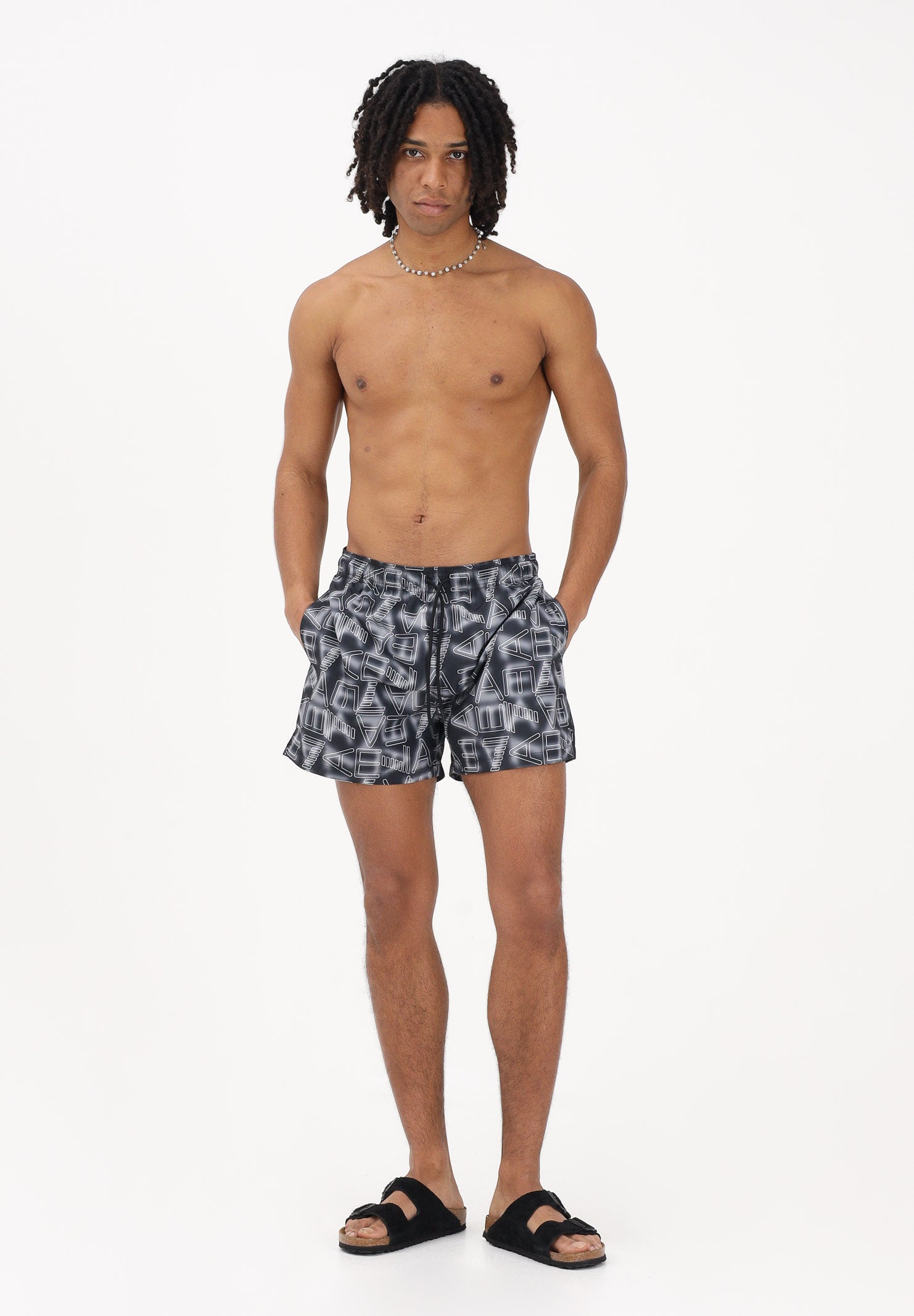 EA7 Shorts mare nero da uomo con logo all-over 7M001715AF21250 MC001 EA7 
