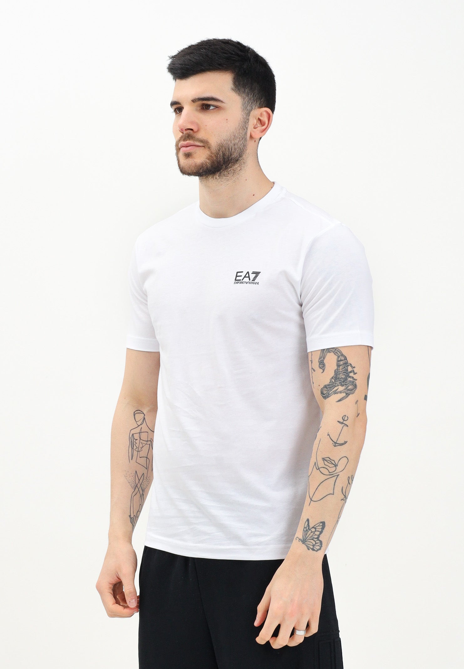 EA7 T-shirt a manica corta bianca da uomo con stampa logo 8NPT25PJVPZ 1100 EA7 