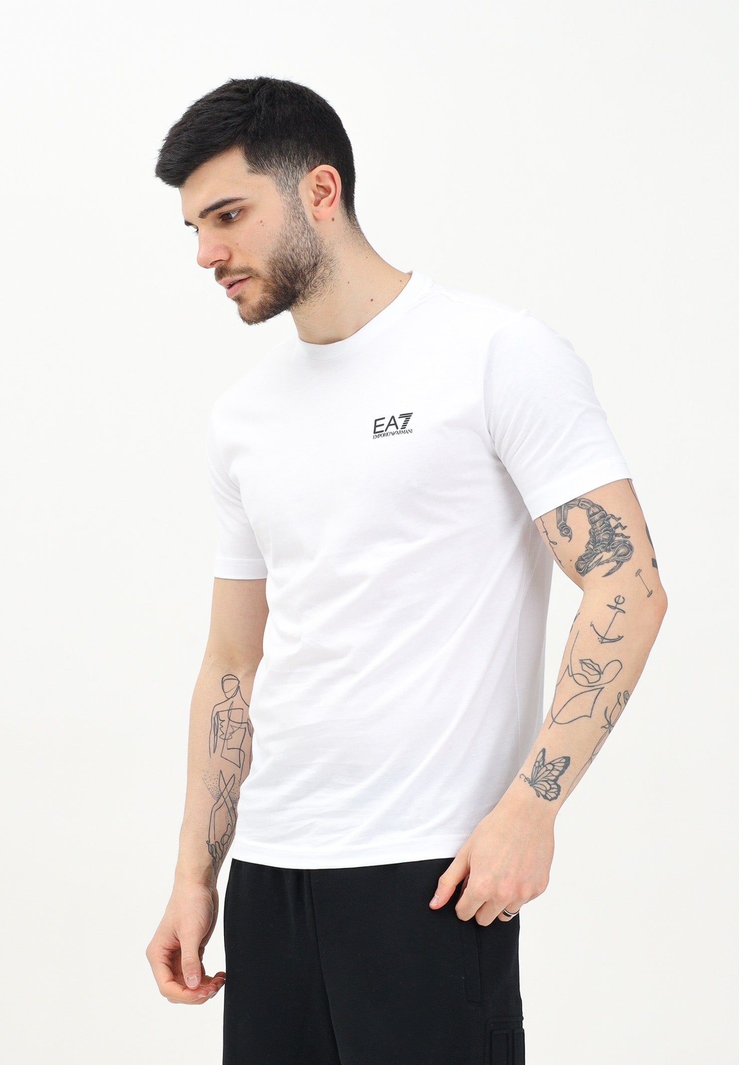 EA7 T-shirt a manica corta bianca da uomo con stampa logo 8NPT25PJVPZ 1100 EA7 