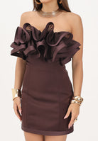 ELISABETTA FRANCHI Abito corto cacao marrone da donna con maxi ruche AB87962E2 644 ELISABETTA FRANCHI 