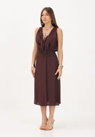 ELISABETTA FRANCHI abito midi in georgette di viscosa Cacao marrone donna. AB88461E2 644 ELISABETTA FRANCHI 