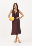 ELISABETTA FRANCHI abito midi in georgette di viscosa Cacao marrone donna. AB88461E2 644 ELISABETTA FRANCHI 