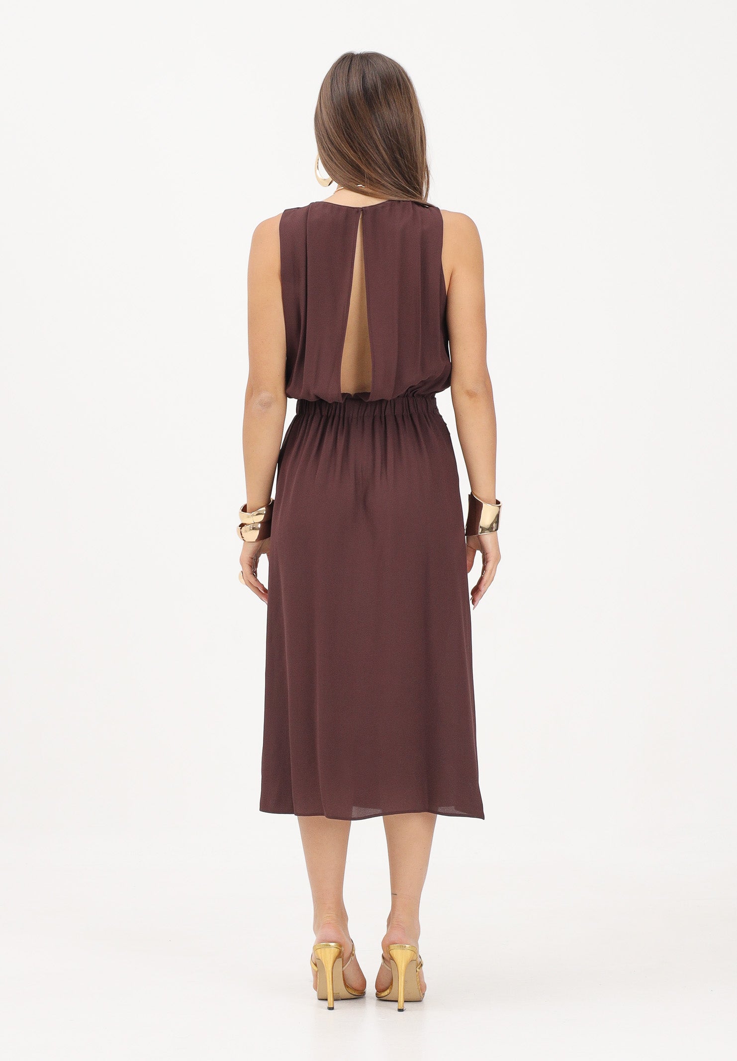 ELISABETTA FRANCHI abito midi in georgette di viscosa Cacao marrone donna. AB88461E2 644 ELISABETTA FRANCHI 