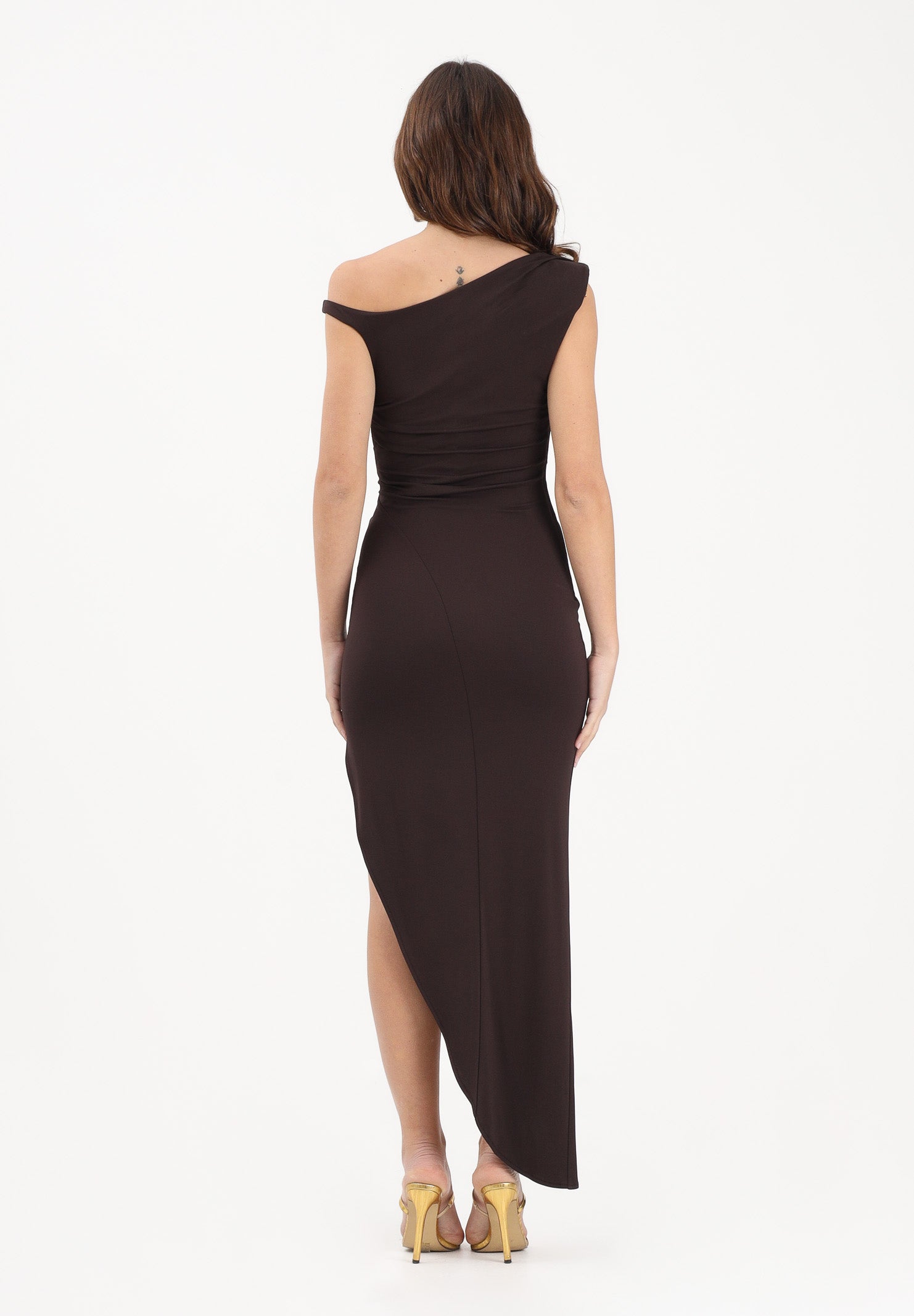 ELISABETTA FRANCHI Abito midi marrone da donna con spallina gioiello AB90661E2 EV9 ELISABETTA FRANCHI 