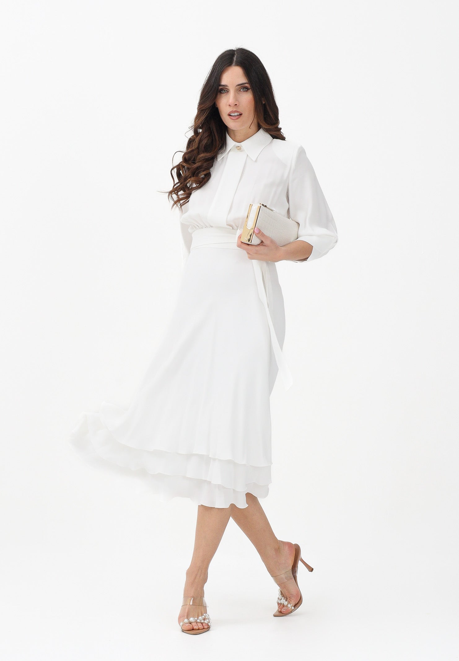 ELISABETTA FRANCHI Abito midi avorio da donna AB92361E2 360 ELISABETTA FRANCHI 