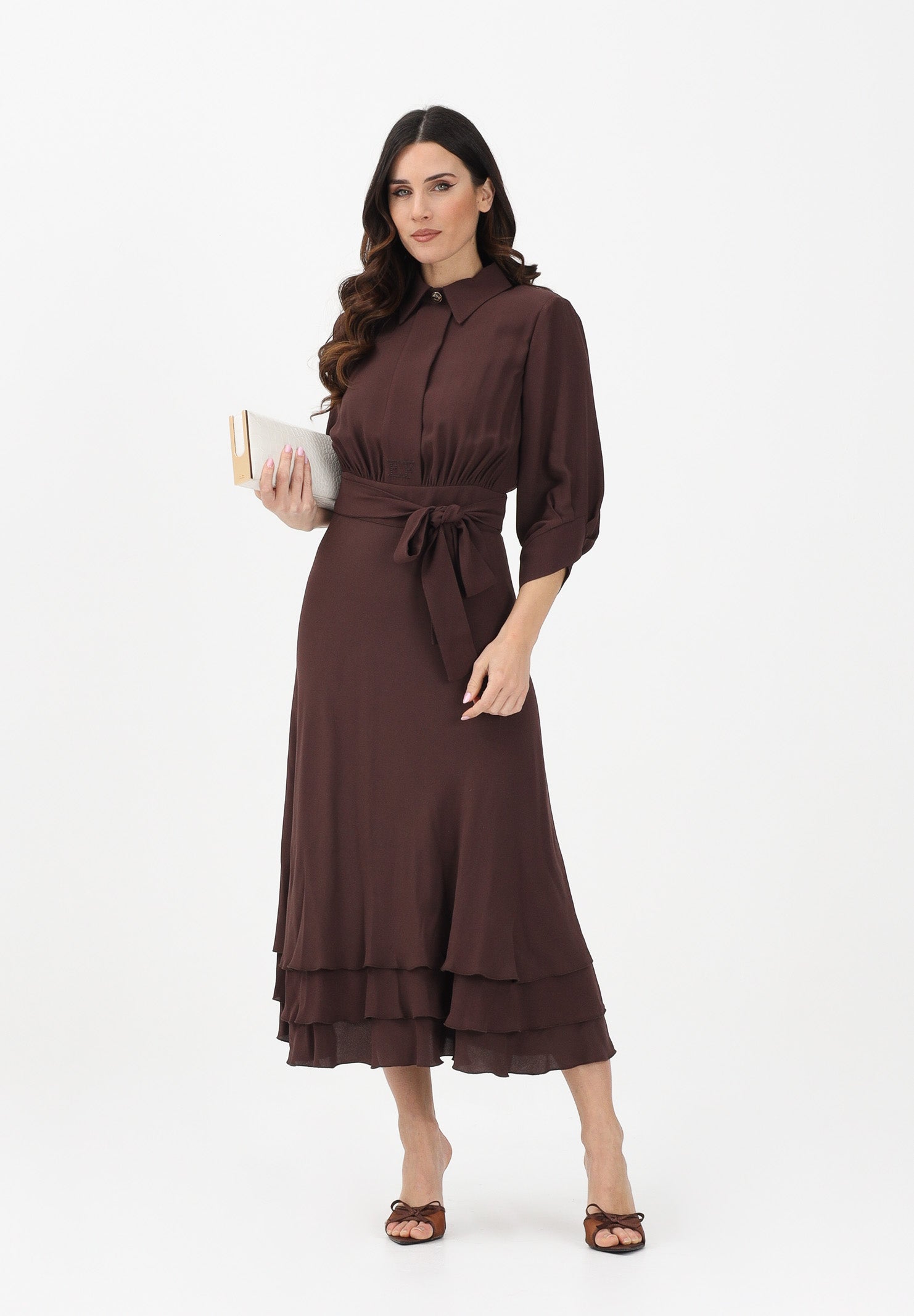 ELISABETTA FRANCHI Abito midi cacao da donna AB92361E2 644 ELISABETTA FRANCHI 