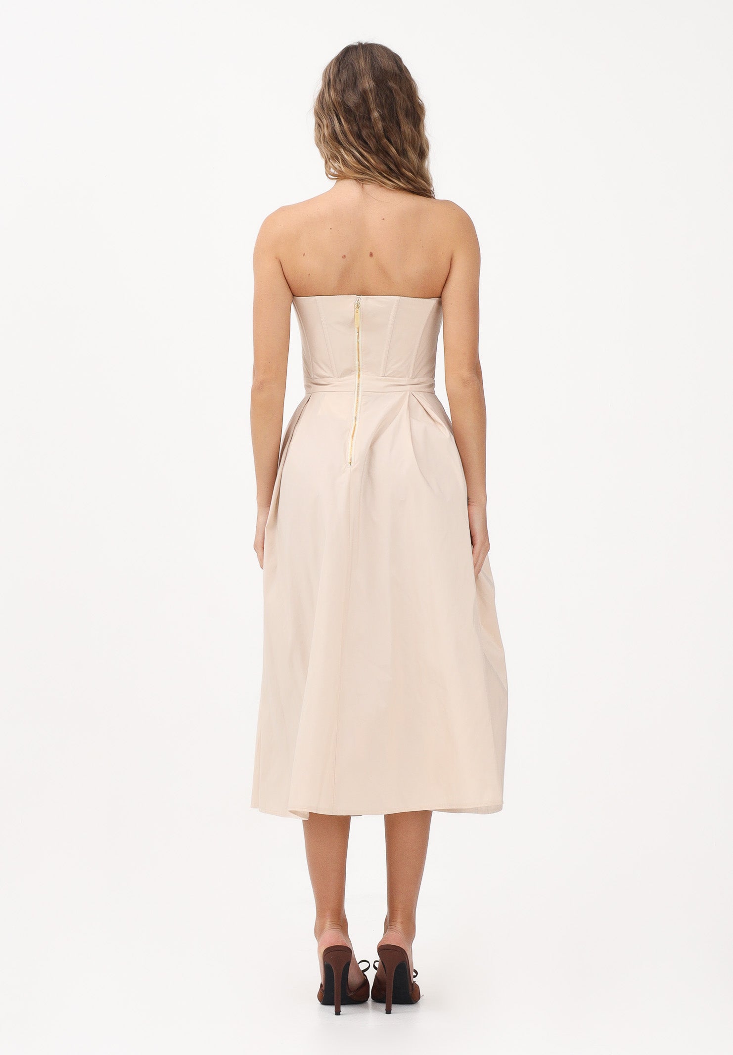 ELISABETTA FRANCHI Abito midi beige da donna con ricami floreali 3D AB94262E2 045 ELISABETTA FRANCHI 
