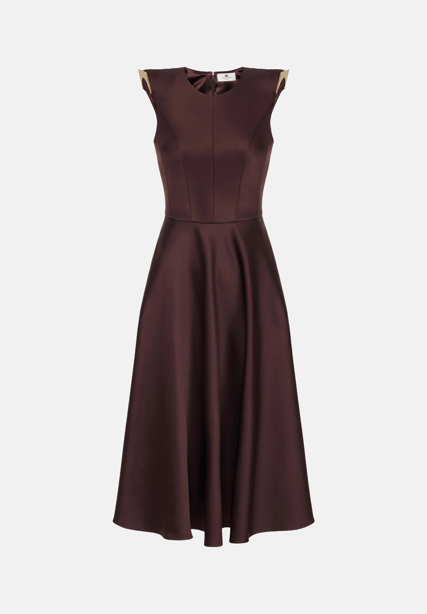 ELISABETTA FRANCHI abito midi in duchesse cacao marrone  donna. AB95462E2 644 ELISABETTA FRANCHI 