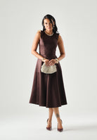 ELISABETTA FRANCHI abito midi in duchesse cacao marrone  donna. AB95462E2 644 ELISABETTA FRANCHI 