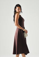 ELISABETTA FRANCHI abito midi in duchesse cacao marrone  donna. AB95462E2 644 ELISABETTA FRANCHI 