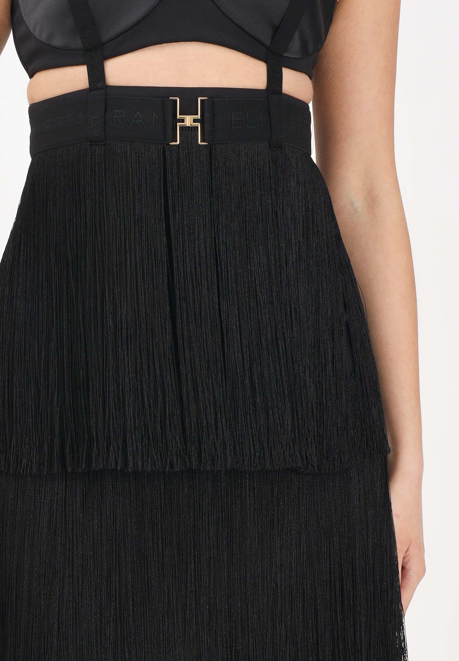 ELISABETTA FRANCHI Abito corto nero da donna con frange AB96662E2 110 ELISABETTA FRANCHI 