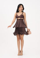 ELISABETTA FRANCHI Abito corto cacao da donna con frange AB96662E2 644 ELISABETTA FRANCHI 