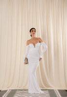 ELISABETTA FRANCHI Abito lungo avorio da donna con drappeggi ABR1061E2 360 ELISABETTA FRANCHI 