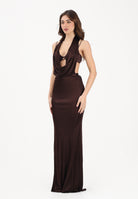 ELISABETTA FRANCHI Abito lungo cacao da donna in jersey di viscosa lucida ABR1361E2 644 ELISABETTA FRANCHI 
