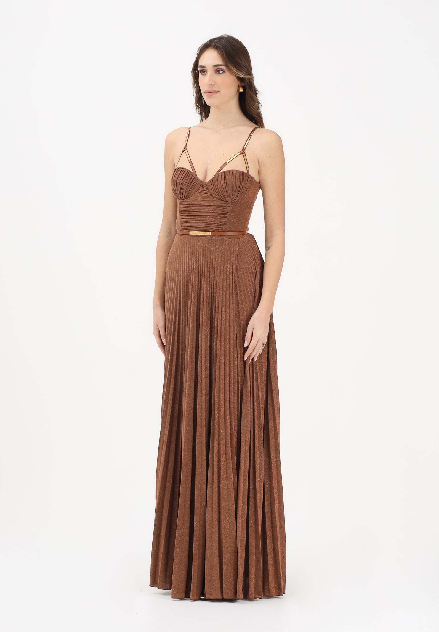 ELISABETTA FRANCHI Abito lungo cuoio da donna in jersey lamé ABR1661E2 600 ELISABETTA FRANCHI 