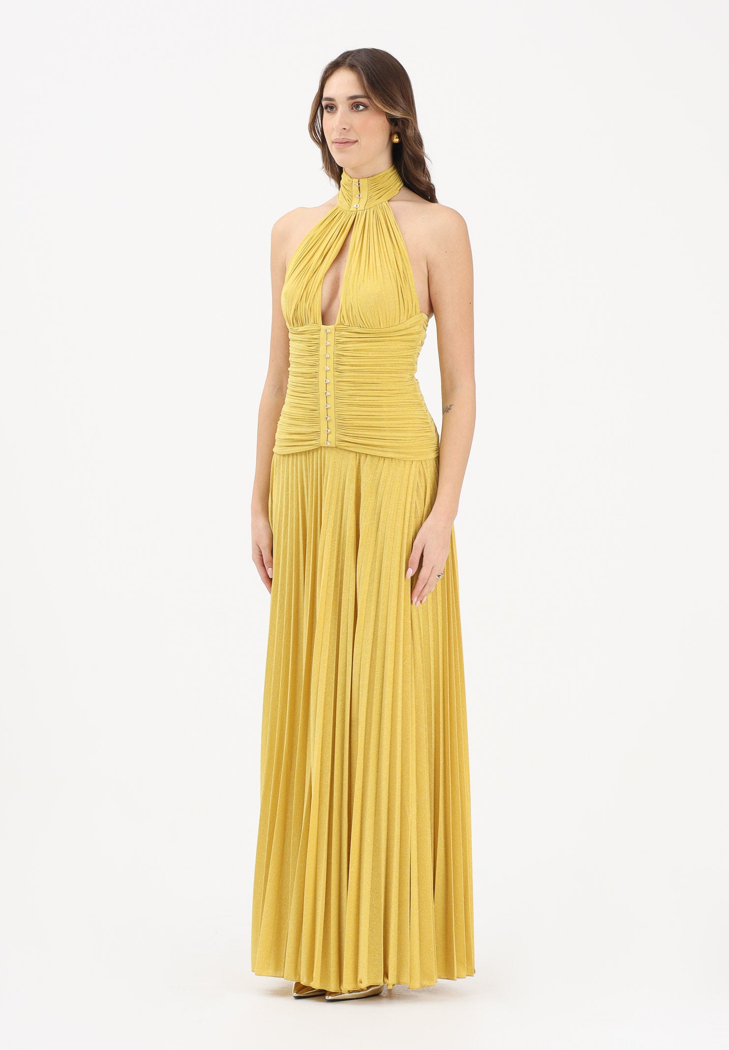 ELISABETTA FRANCHI Abito lungo giallo da donna in jersey lamé ABR1861E2 EV4 ELISABETTA FRANCHI 