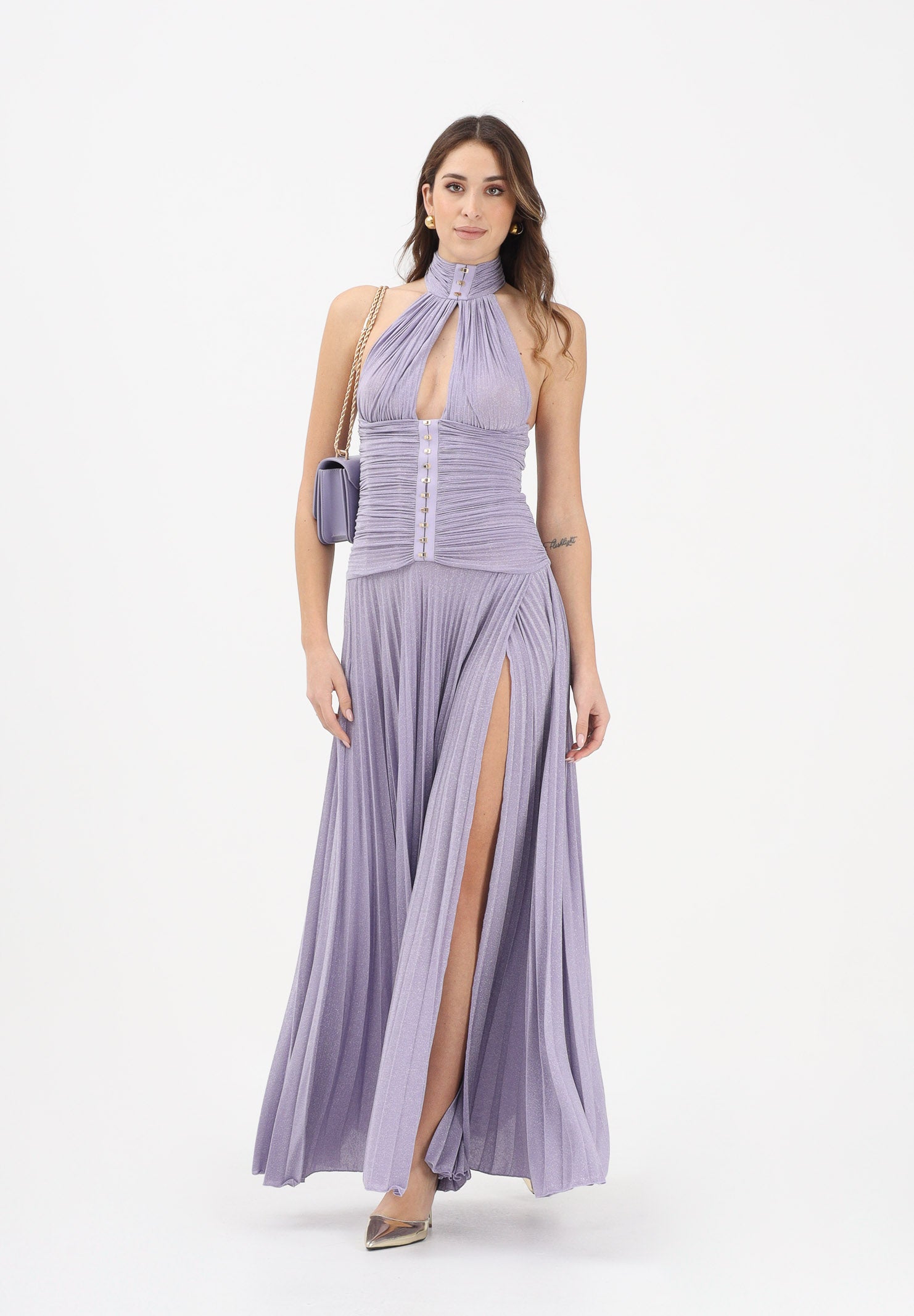 ELISABETTA FRANCHI Abito lungo lilla da donna in jersey lamé ABR1861E2 EV7 ELISABETTA FRANCHI 