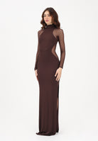 ELISABETTA FRANCHI Abito lungo marrone da donna con trasparenze ABR2263E2 644 ELISABETTA FRANCHI 