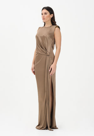 ELISABETTA FRANCHI Abito lungo argilla da donna con spacco laterale ABR2461E2 229 ELISABETTA FRANCHI 