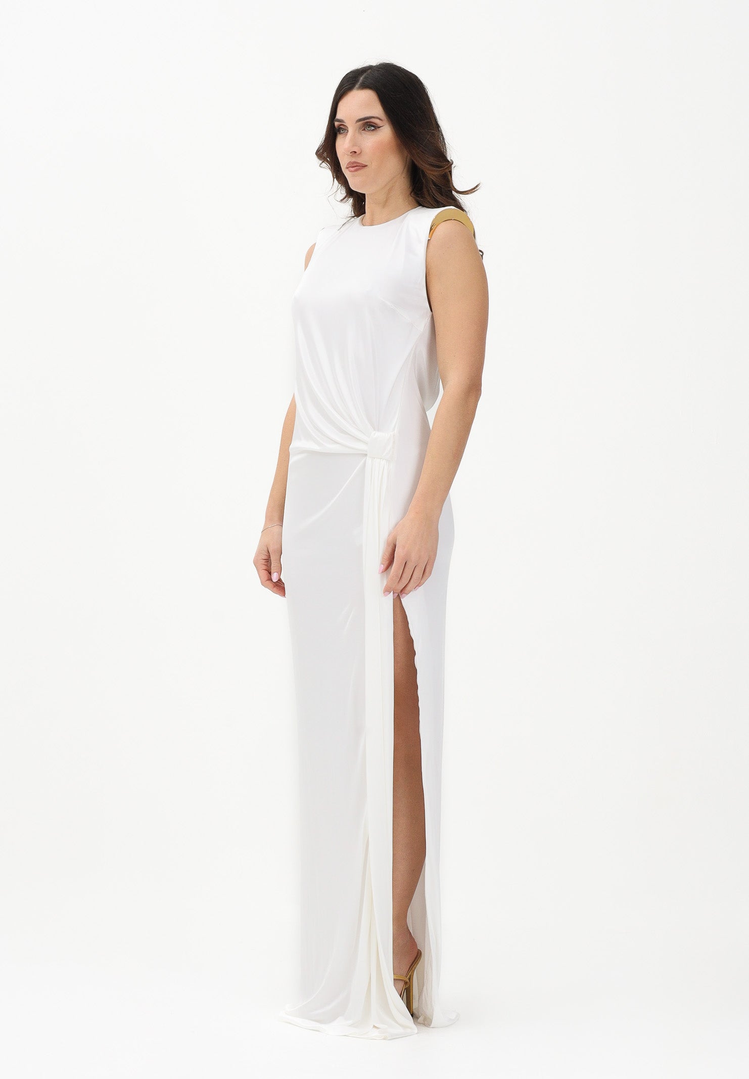 ELISABETTA FRANCHI Abito lungo avorio da donna con spacco laterale ABR2461E2 360 ELISABETTA FRANCHI 