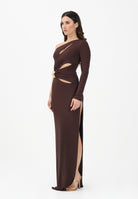 ELISABETTA FRANCHI Abito lungo marrone da donna con dettaglio gioiello<BR/> ABR2561E2 644 ELISABETTA FRANCHI 