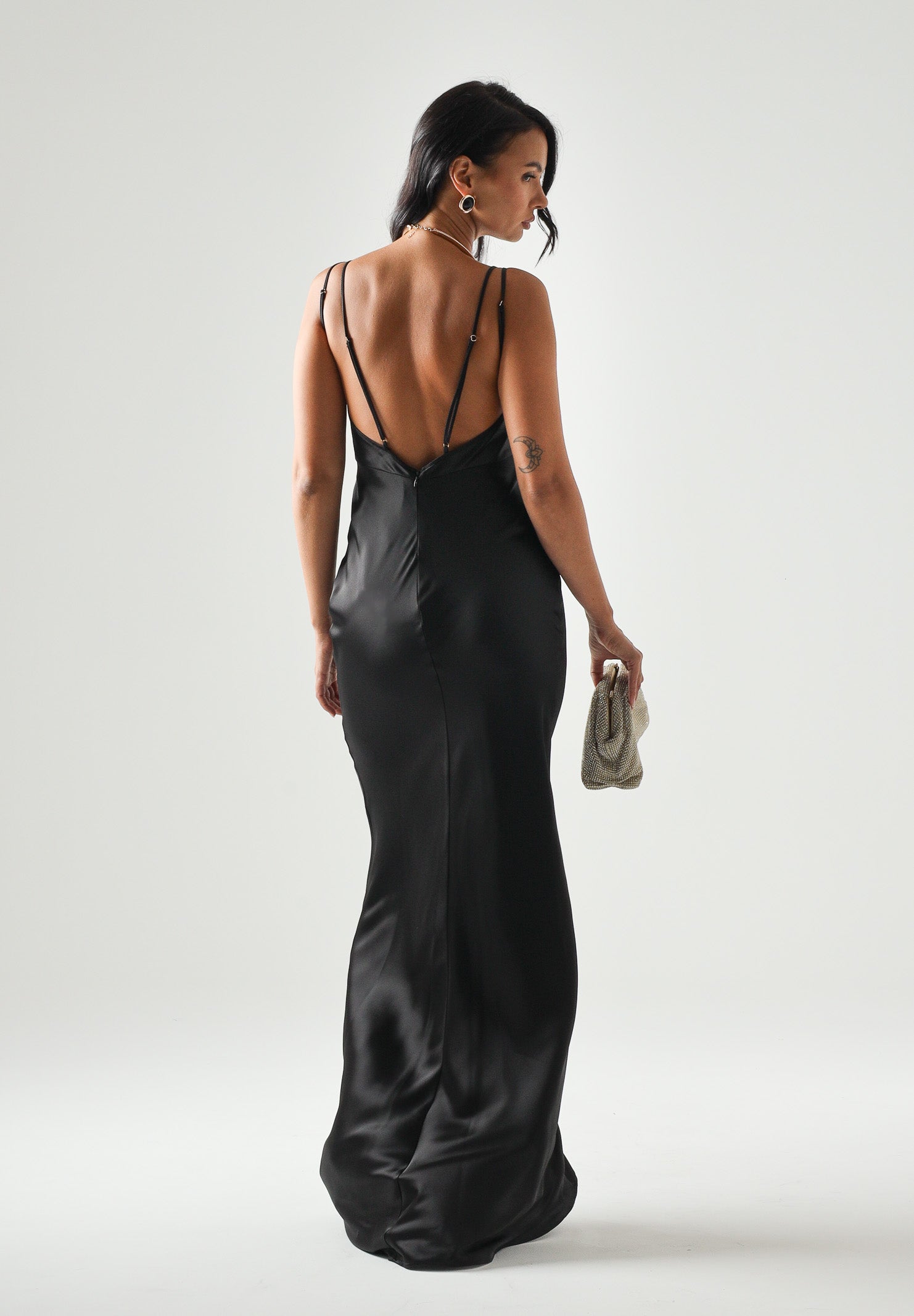 ELISABETTA FRANCHI Abito lungo Red Carpet in raso nero donna ABR3362E2 110 ELISABETTA FRANCHI 