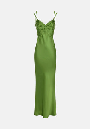 ELISABETTA FRANCHI Abito lungo RED CARPET in raso verde da donna con spalline ABR3362E2 EV3 ELISABETTA FRANCHI 