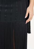 ELISABETTA FRANCHI Abito lungo nero da donna con frange ABR3762E2 110 ELISABETTA FRANCHI 