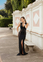 ELISABETTA FRANCHI Abito lungo nero da donna con inserti in rete trasparente ABR4362E2 110 ELISABETTA FRANCHI 