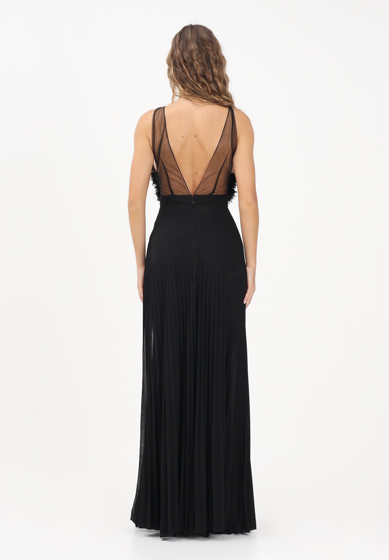 ELISABETTA FRANCHI Abito lungo nero da donna in tulle e jersey lurex ABR4462E2 685 ELISABETTA FRANCHI 